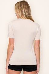 Beige Knit Crew Neck Short Sleeve Top