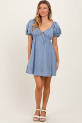 Blue Striped Chambray Front Tie Mini Dress