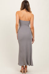 Black Gingham Strapless Side Tie Maxi Dress