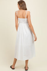 Ivory Polka Dot Shoulder Tie Maternity Midi Dress