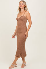 Mocha Lace Overlay Sweetheart Neckline Midi Dress