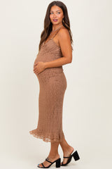 Mocha Lace Overlay Sweetheart Neckline Maternity Midi Dress