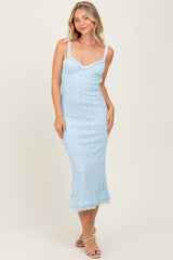 Light Blue Lace Overlay Sweetheart Neckline Maternity Midi Dress