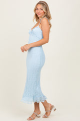 Light Blue Lace Overlay Sweetheart Neckline Midi Dress