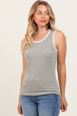 Light Olive Solid Ribbed Tank Top