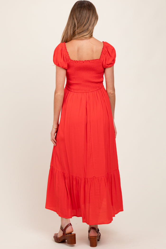 Red Ruffle Detail Square Neck Maternity Maxi Dress