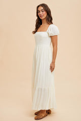 Ivory Ruffle Detail Square Neck Maxi Dress