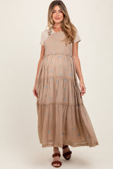 Light Taupe Embroidered Floral Maternity Skirtall