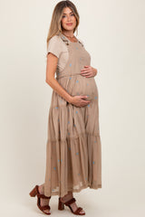 Light Taupe Embroidered Floral Maternity Skirtall