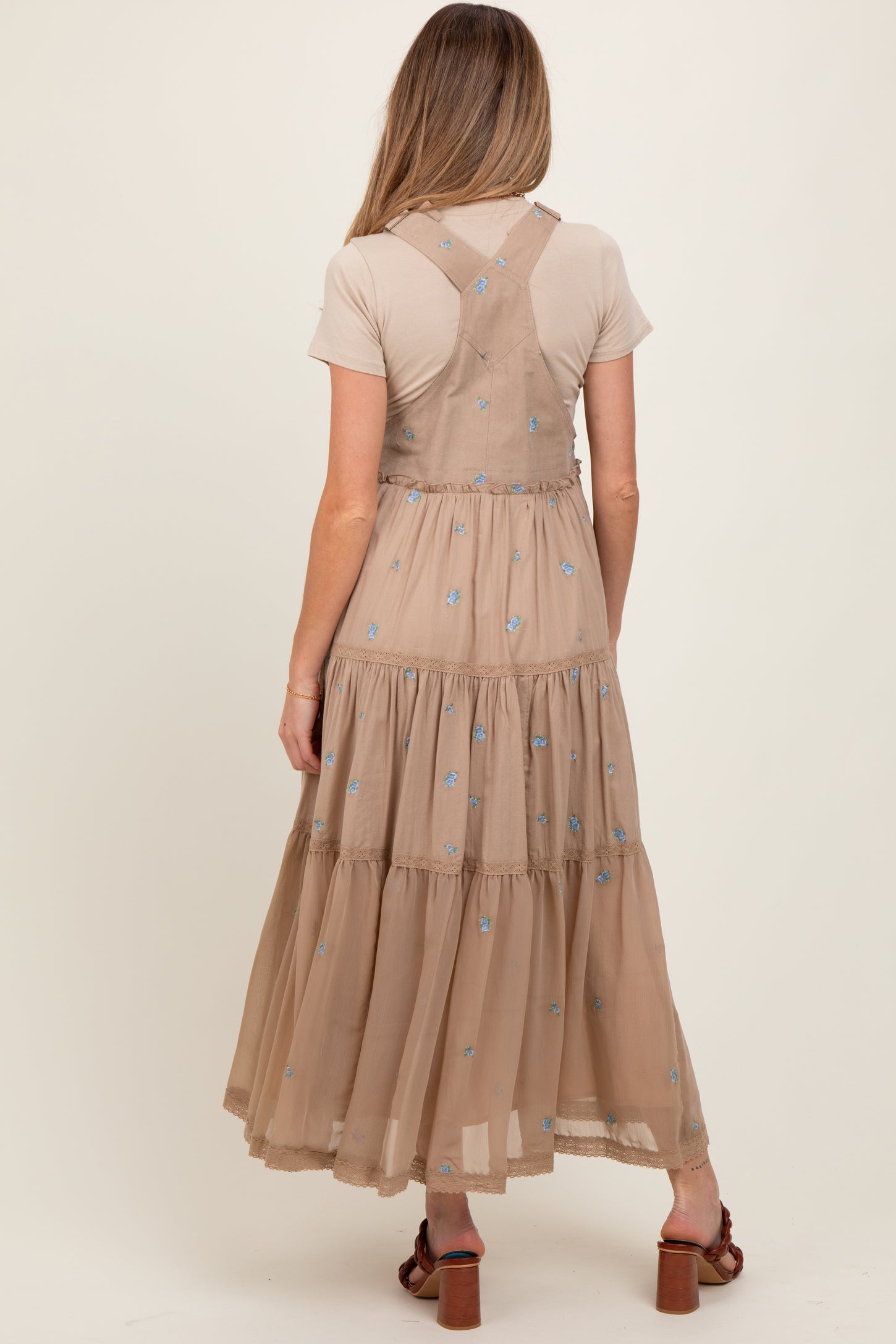 Light Taupe Embroidered Floral Maternity Skirtall