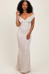 Cream Ruffle Texture Convertible Backless Maxi Dress