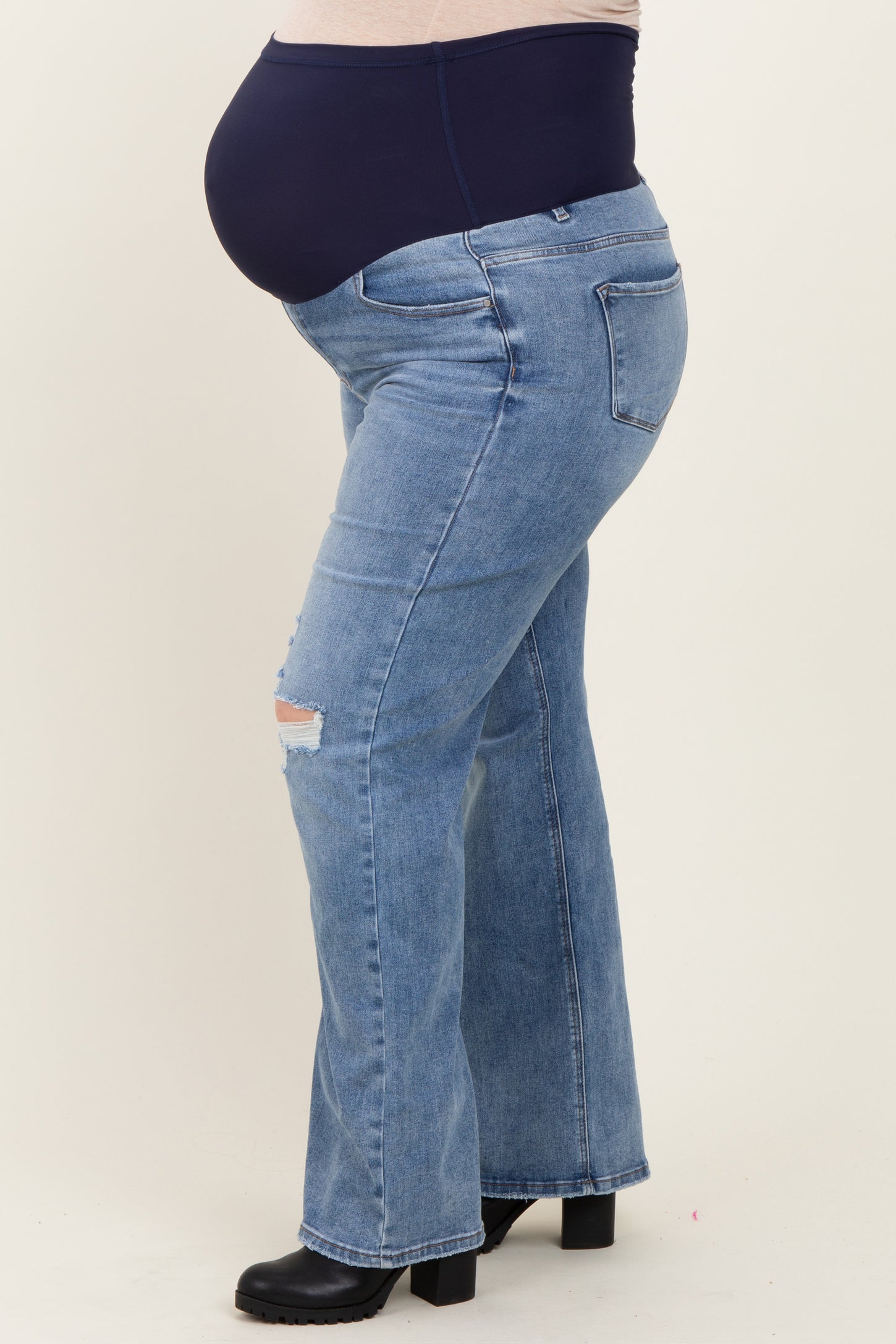 Blue Ripped Knee Wide Leg Maternity Plus Jeans