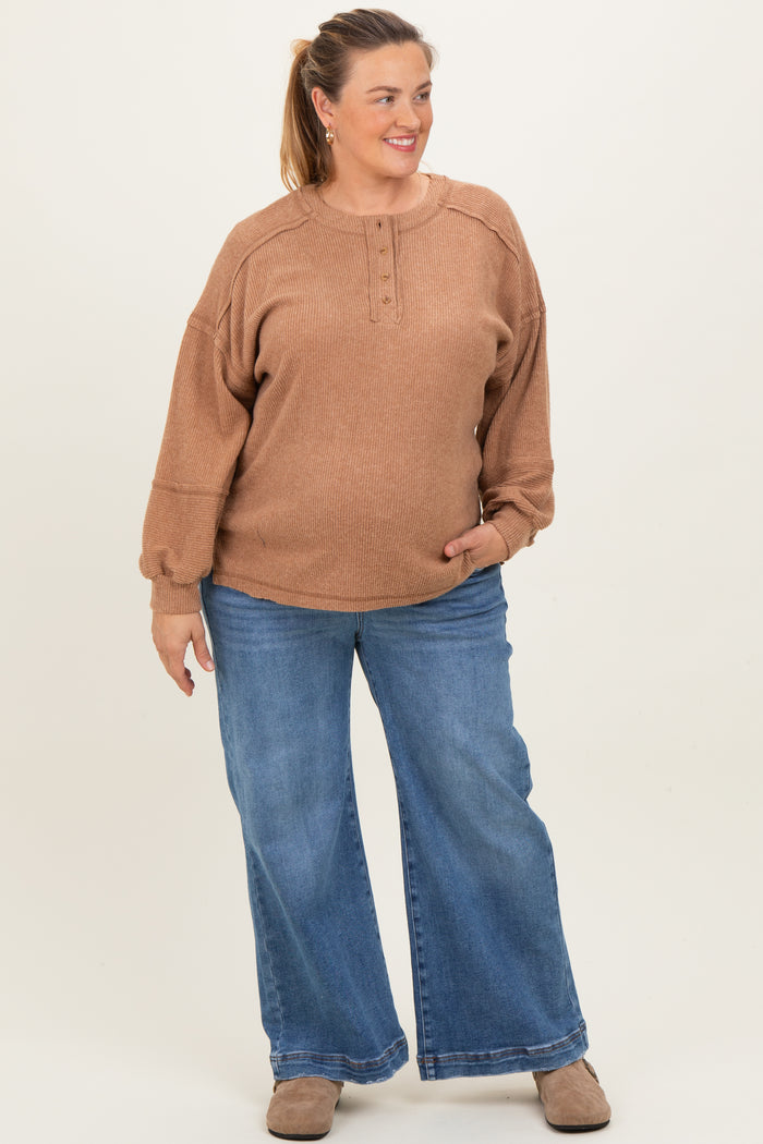 Blue Yoke Detail Ankle Wide Leg Maternity Plus Jeans