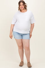 Light Blue Cuffed Raw Hem Maternity Plus Denim Shorts