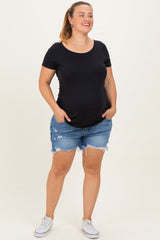 Blue Super Distressed Maternity Plus Jean Shorts