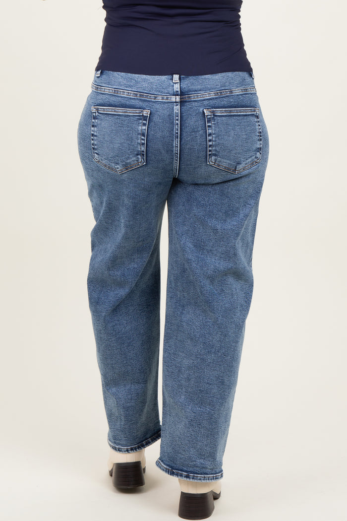 Blue Slim Ankle Barrel Leg Maternity Plus Jeans