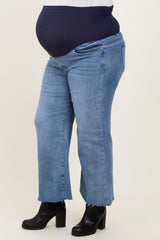 Blue Cut Hem Cropped Wide Leg Maternity Jeans