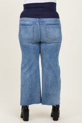 Blue Cut Hem Cropped Wide Leg Maternity Jeans