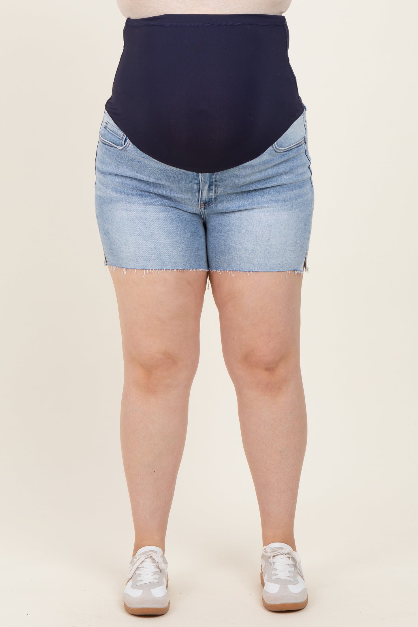 Blue Cut Hem Maternity Plus Jean Shorts