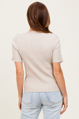 Cream Ribbed Mock Neck Knit Short Sleeve Top