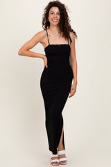 Black Lace Trim Side Slit Maxi Dress