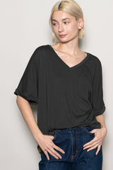Black Oversized V-Neck Front Pocket T-Shirt