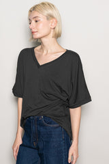 Black Oversized V-Neck Front Pocket T-Shirt