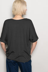 Black Oversized V-Neck Front Pocket T-Shirt