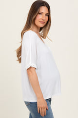 White Oversized V-Neck Front Pocket Maternity T-Shirt
