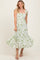 Olive Floral Shoulder Tie Tiered Midi Dress