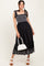 Black Smocked Embroidered Shoulder Tie Midi Dress