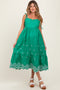 Green Embroidered Shoulder Tie Maternity Midi Dress