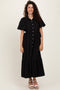 Black Puff Sleeve Side Tie Midi Shirt Dress