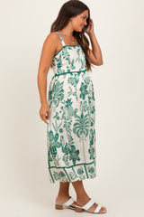 Green Floral Scallop Trim Maternity Midi Dress