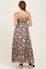 Mocha Floral Ruffle Detail Maxi Dress