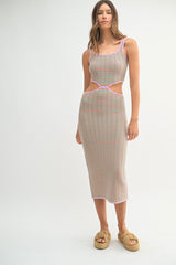 Pink Chevron Knit Cutout Maternity Midi Dress
