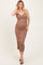 Mocha Mesh Ruched Fitted Maternity Midi Dress