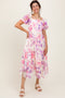 Purple Tie Dye Lace Puff Sleeve Midi Dress
