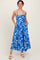 Royal Blue Floral Tie Back Cutout Midi Dress