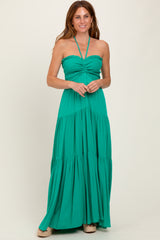 Green Smocked Halter Tiered Maxi Dress