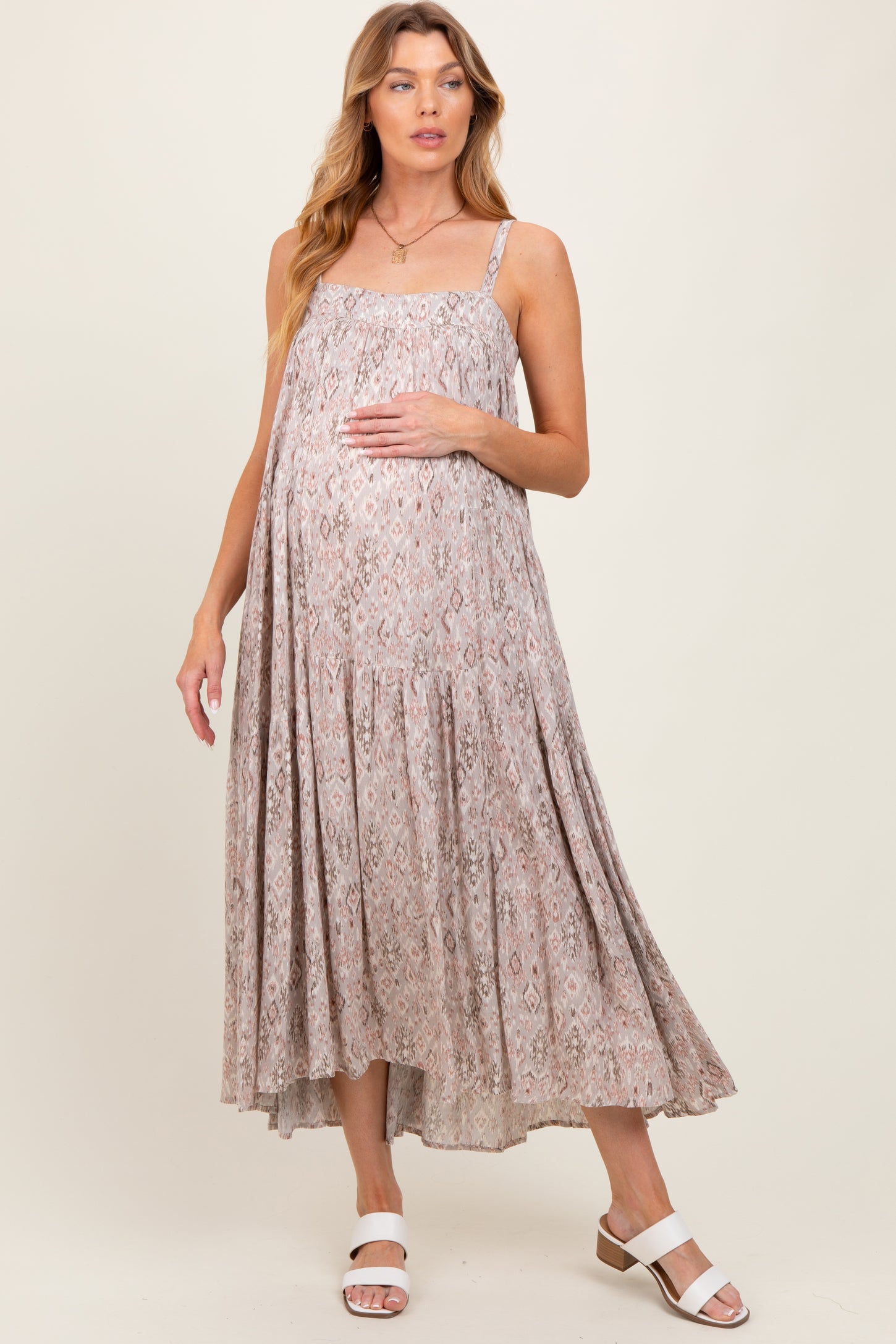 Grey Tiered Sleeveless Maternity Maxi Dress