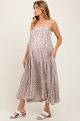 Grey Tiered Sleeveless Maternity Maxi Dress