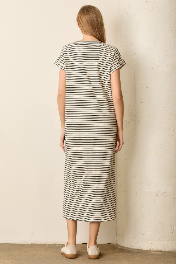 Black Striped Midi T-Shirt Dress