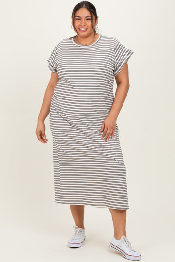 Black Striped Plus Midi T-Shirt Dress
