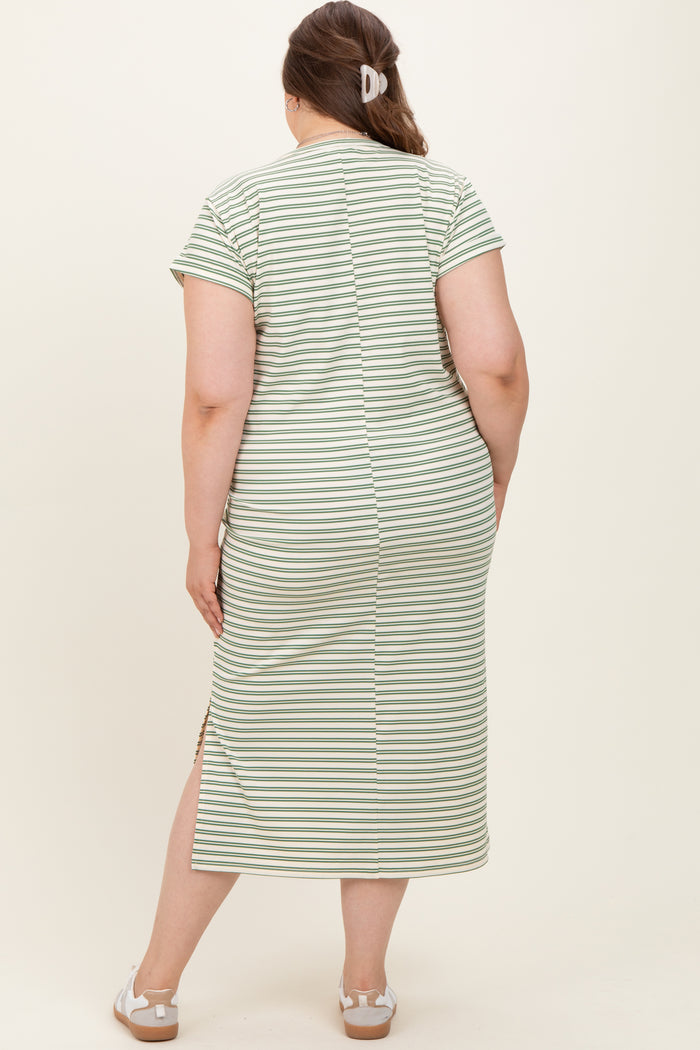 Olive Striped Maternity Plus Midi T-Shirt Dress