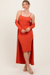 Orange Ribbed Cardigan 2 Piece Maternity Set