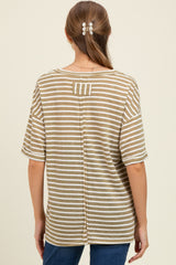Olive Striped Oversized V-Neck Front Pocket Maternity T-Shirt