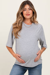 Heather Grey Crew Neck Oversized Maternity Tee