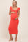 Coral Ribbed Cinched Sleeve Maternity Midi Dress