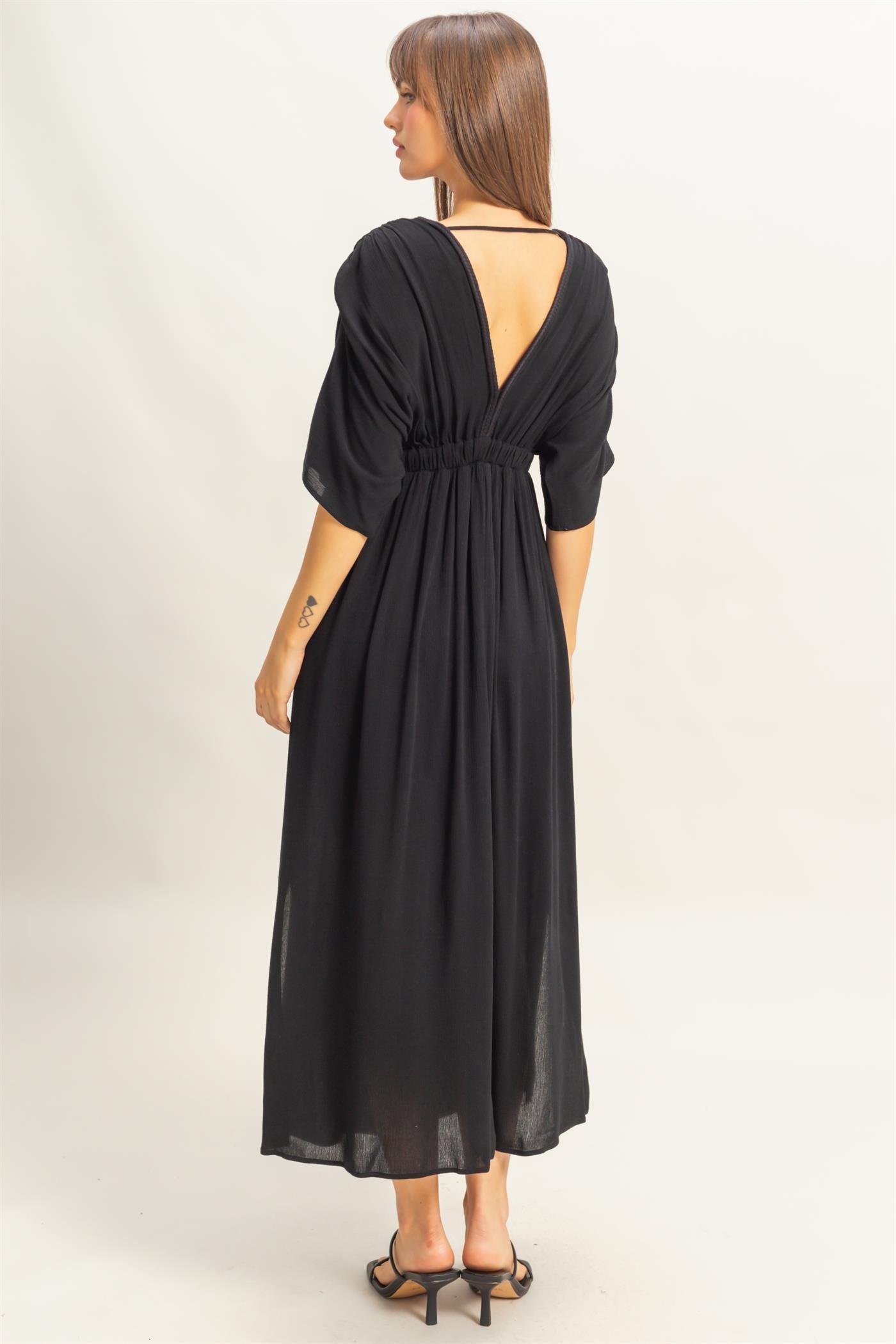 Black V-Neck Braid Detail Maxi Dress
